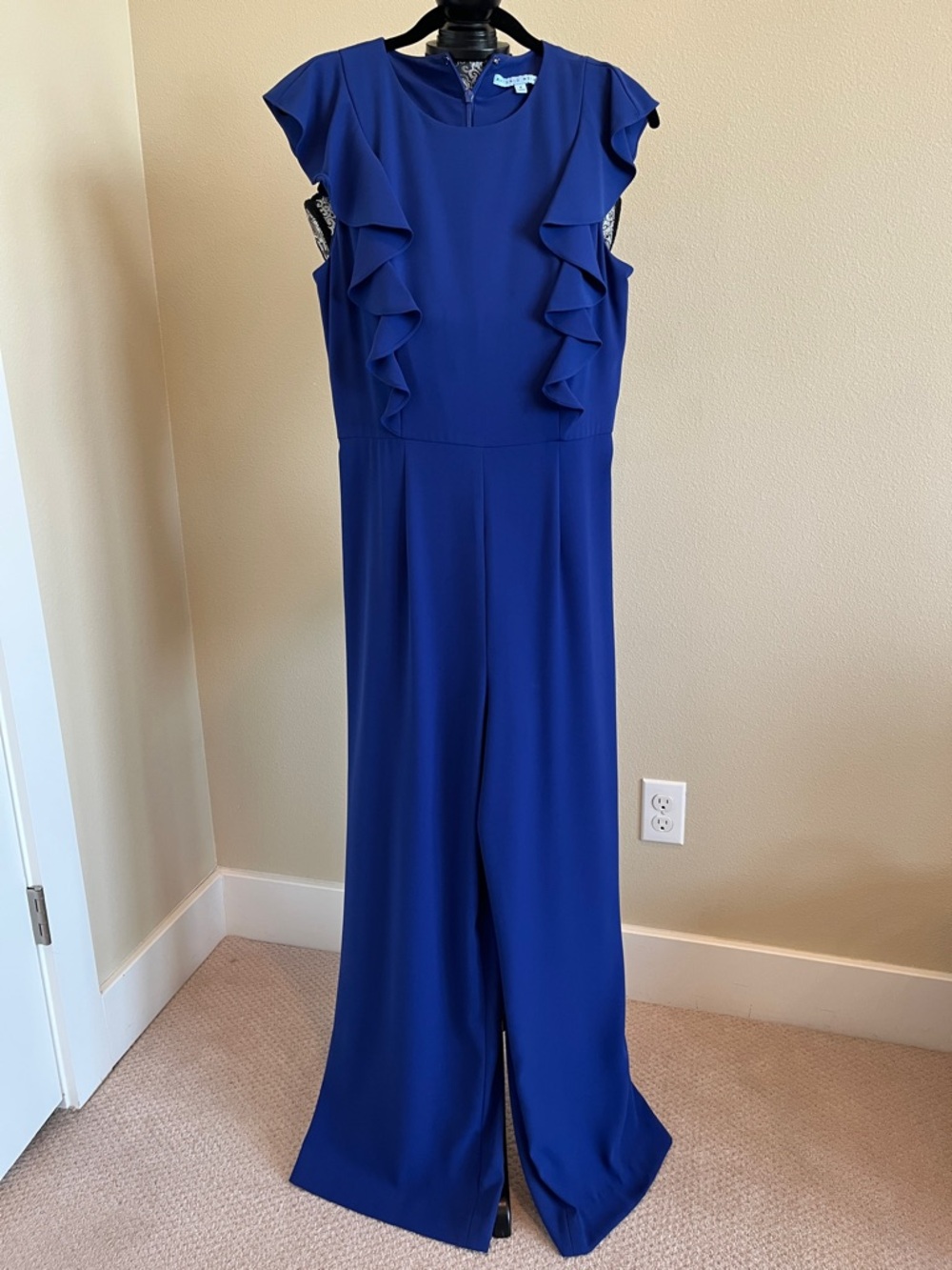 ANTONIO MELANI Cobalt Blue Ruffle-Front Wide-Leg Jumpsuit Size 6